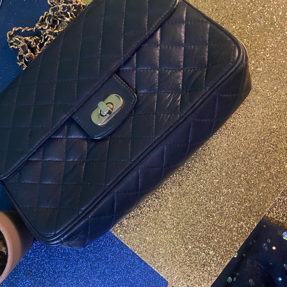 KORET VNTG MIDNIGHT NAVY GOLD QUILTED LEATHER CROSSBODY LUX Bag GORG RARE M - Picture 13 of 15